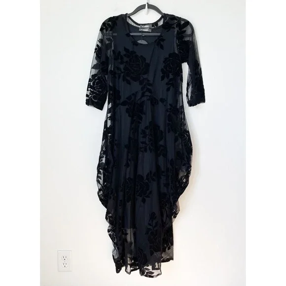 NEW Alembika After Dark Black Velvet Burnout Midi Dress Womens 8-10 - Picture 2 of 12